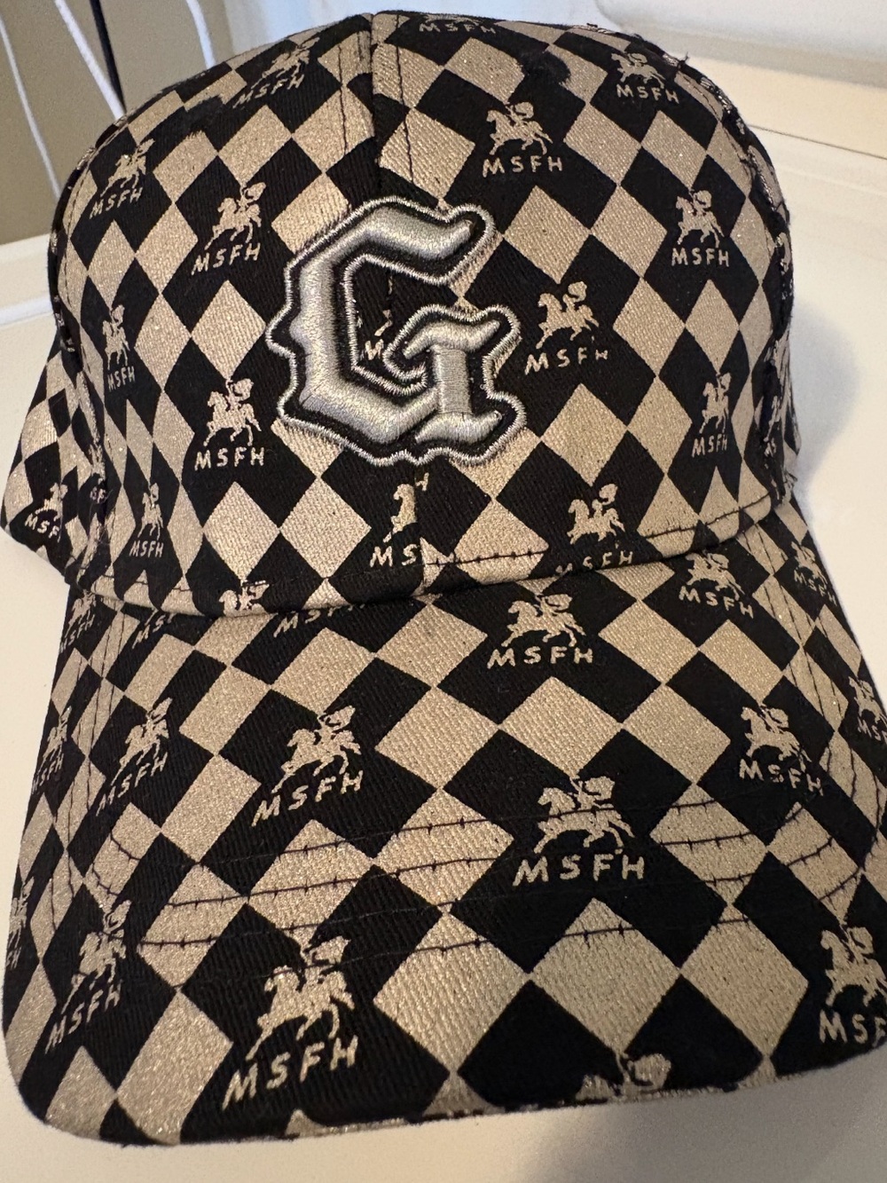 New MSGF Black & Silver Checker Embroidered Baseball Cap